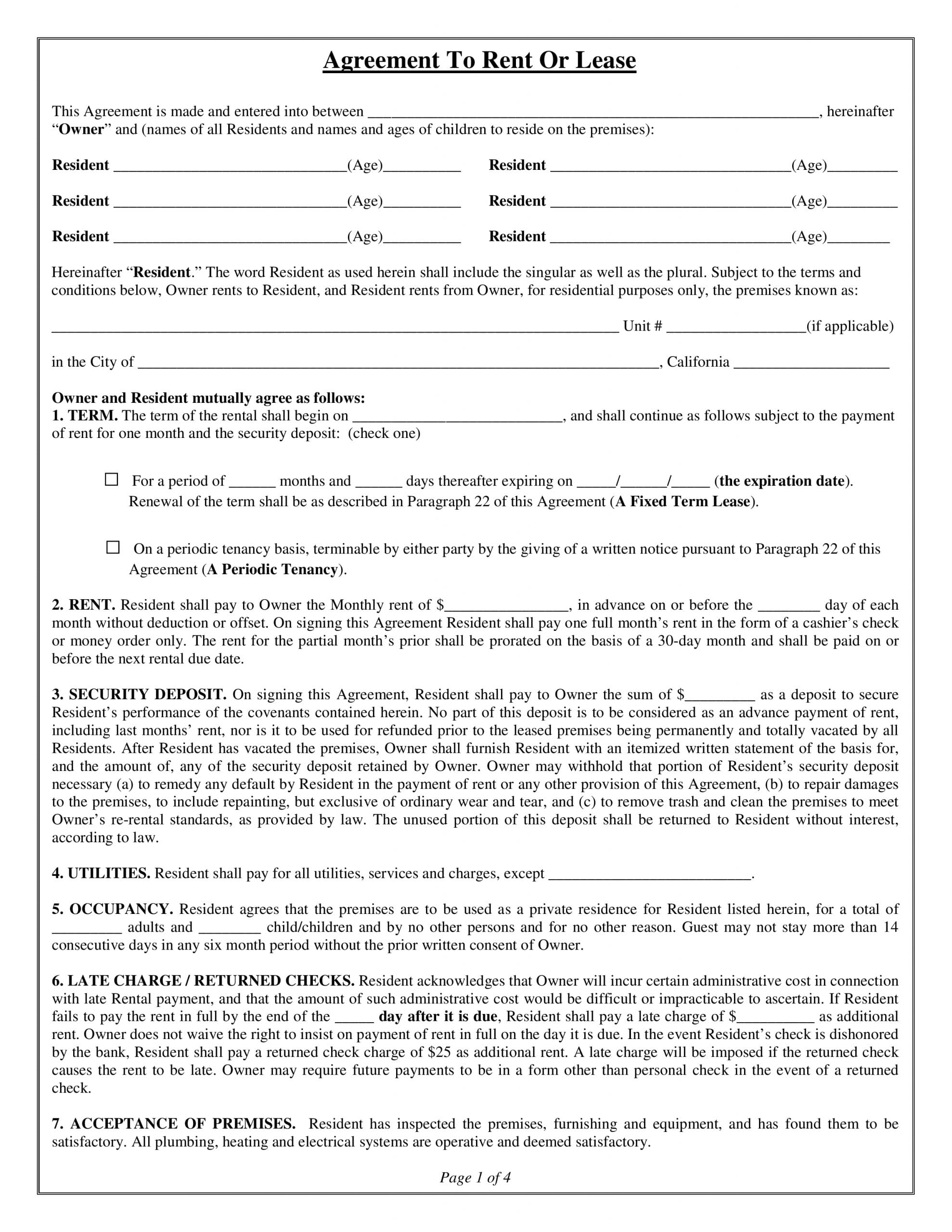 Free California Rental Lease Agreement PDF DOCX Template